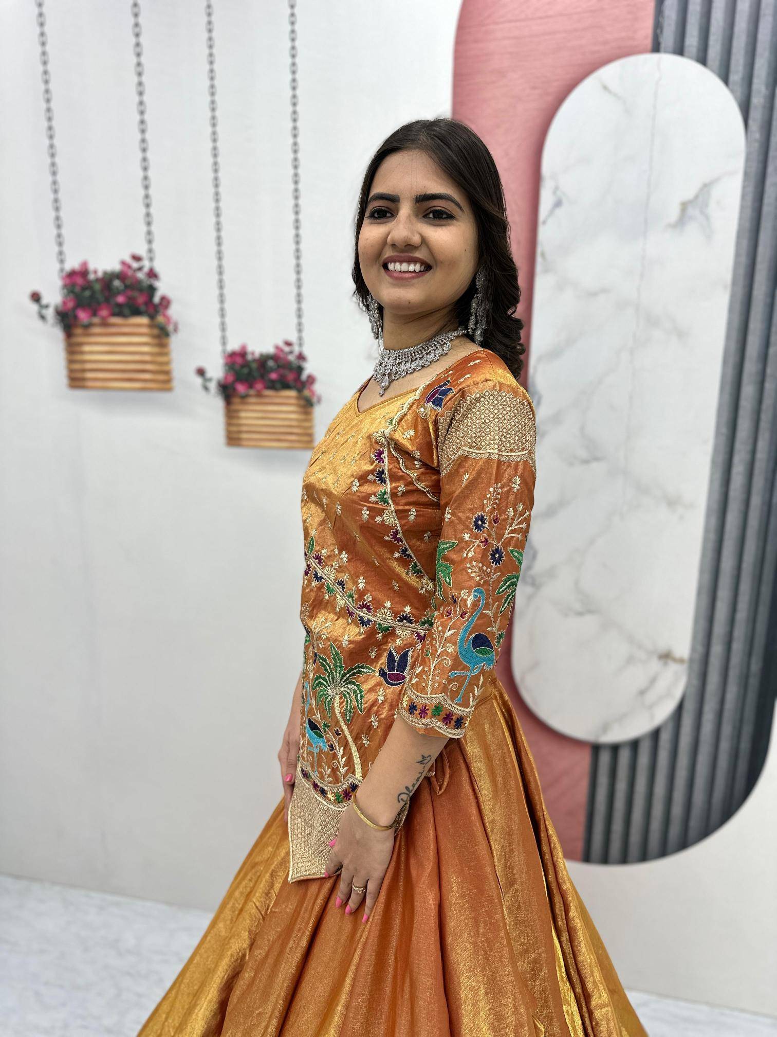 Tapi 312 silk satin Yellow Designer lehenga choli online